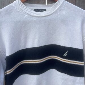 Nautica Men's 90’s style White and blue Crewneck Sweater